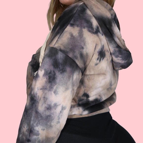 TIE DYE BLACK AND BEIGE OVERSIZED HOODED SWEATER - Picture 1 of 4
